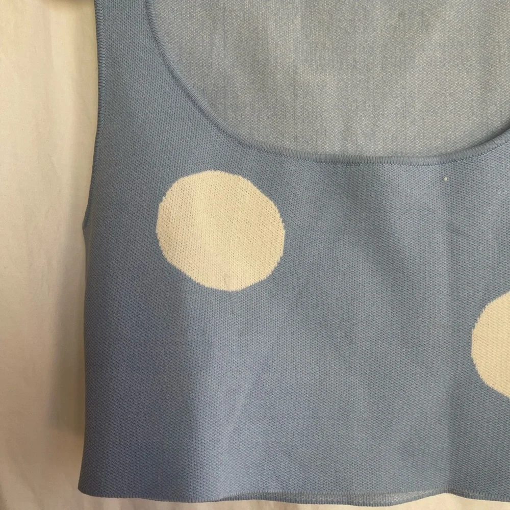 Year of Ours Fairfax Crop Top Skirt Set Blue Polka Dot Retro Preppy Mod Size XS